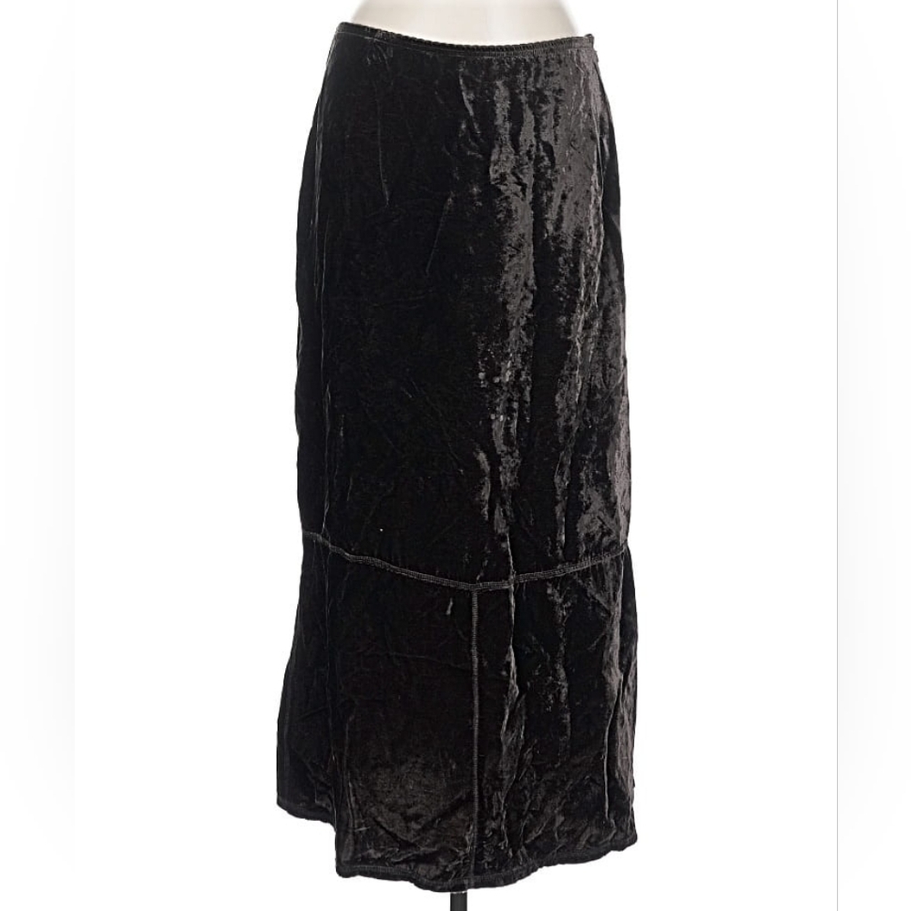 J. Jill Black Crushed Velvet Midi Skirt